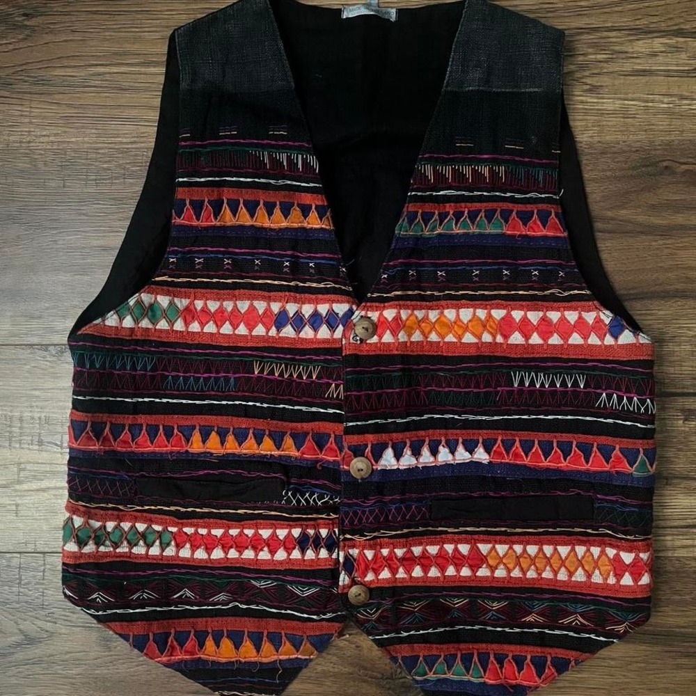 Vintage‎ Colourful Boho Western Vest Embroidered Aztec Indie Sleaze Women Medium